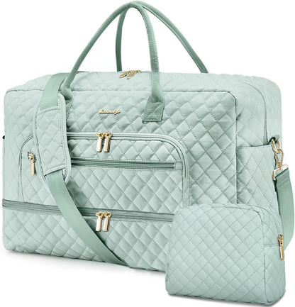 Large Women's Travel Duffel, Weekender with Shoe Compartment, Carry On Overnight Bag, Gym Duffel with Wet Pocket, Hospital Bags for Labor and Delivery - 3 PCS Set - Colors A