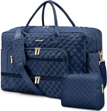 Large Women's Travel Duffel, Weekender with Shoe Compartment, Carry On Overnight Bag, Gym Duffel with Wet Pocket, Hospital Bags for Labor and Delivery - 3 PCS Set - Colors A