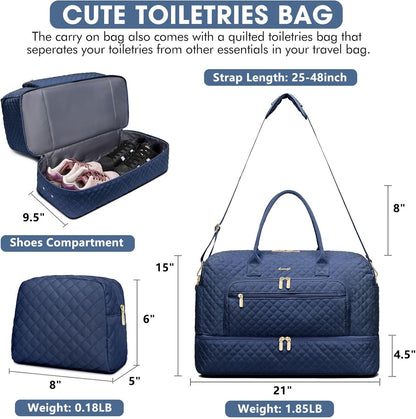 Large Women's Travel Duffel, Weekender with Shoe Compartment, Carry On Overnight Bag, Gym Duffel with Wet Pocket, Hospital Bags for Labor and Delivery - 3 PCS Set - Colors A