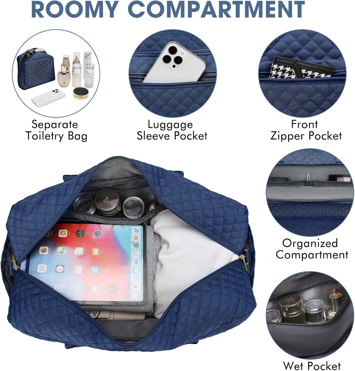 Large Women's Travel Duffel, Weekender with Shoe Compartment, Carry On Overnight Bag, Gym Duffel with Wet Pocket, Hospital Bags for Labor and Delivery - 3 PCS Set - Colors A