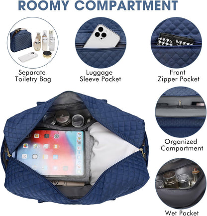 Large Women's Travel Duffel, Weekender with Shoe Compartment, Carry On Overnight Bag, Gym Duffel with Wet Pocket, Hospital Bags for Labor and Delivery - 3 PCS Set - Colors A