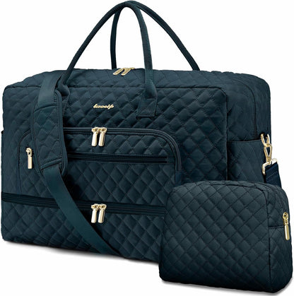 Large Women's Travel Duffel, Weekender with Shoe Compartment, Carry On Overnight Bag, Gym Duffel with Wet Pocket, Hospital Bags for Labor and Delivery - 3 PCS Set - Colors A