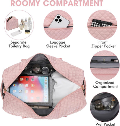 Large Women's Travel Duffel, Weekender with Shoe Compartment, Carry On Overnight Bag, Gym Duffel with Wet Pocket, Hospital Bags for Labor and Delivery - 3 PCS Set - Colors A