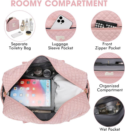 Large Women's Travel Duffel, Weekender with Shoe Compartment, Carry On Overnight Bag, Gym Duffel with Wet Pocket, Hospital Bags for Labor and Delivery - 3 PCS Set - Colors A