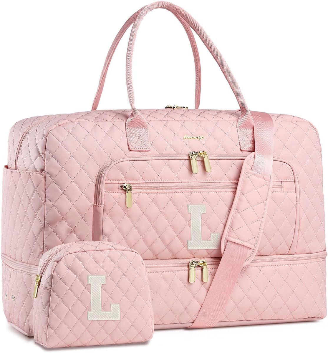 Large Women's Travel Duffel, Weekender with Shoe Compartment, Carry On Overnight Bag, Gym Duffel with Wet Pocket, Hospital Bags for Labor and Delivery - 3 PCS Set - Colors A