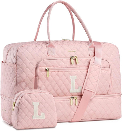 Large Women's Travel Duffel, Weekender with Shoe Compartment, Carry On Overnight Bag, Gym Duffel with Wet Pocket, Hospital Bags for Labor and Delivery - 3 PCS Set - Colors A