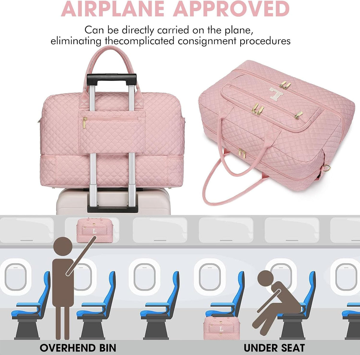 Large Women's Travel Duffel, Weekender with Shoe Compartment, Carry On Overnight Bag, Gym Duffel with Wet Pocket, Hospital Bags for Labor and Delivery - 3 PCS Set - Colors A