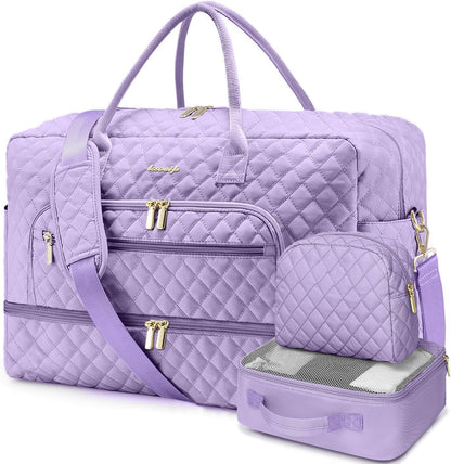 Large Women's Travel Duffel, Weekender with Shoe Compartment, Carry On Overnight Bag, Gym Duffel with Wet Pocket, Hospital Bags for Labor and Delivery - 3 PCS Set - Colors A