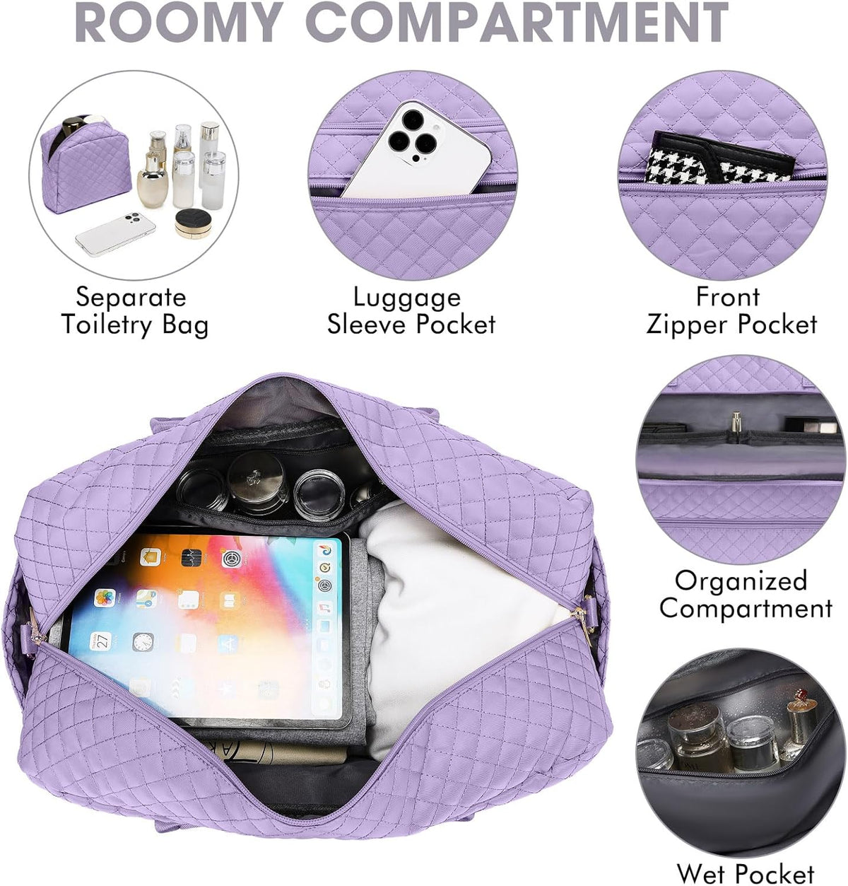 Large Women's Travel Duffel, Weekender with Shoe Compartment, Carry On Overnight Bag, Gym Duffel with Wet Pocket, Hospital Bags for Labor and Delivery - 3 PCS Set - Colors A