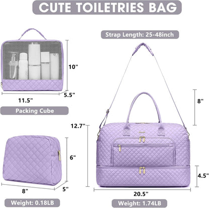 Large Women's Travel Duffel, Weekender with Shoe Compartment, Carry On Overnight Bag, Gym Duffel with Wet Pocket, Hospital Bags for Labor and Delivery - 3 PCS Set - Colors A