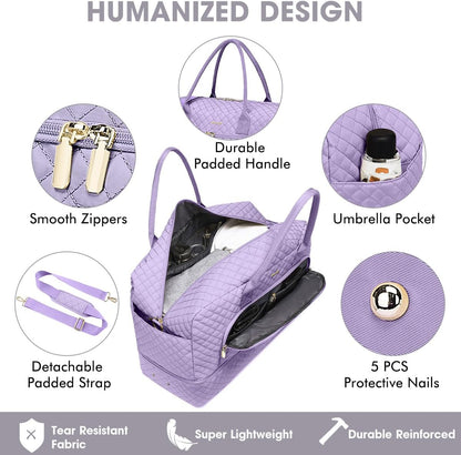 Large Women's Travel Duffel, Weekender with Shoe Compartment, Carry On Overnight Bag, Gym Duffel with Wet Pocket, Hospital Bags for Labor and Delivery - 3 PCS Set - Colors A