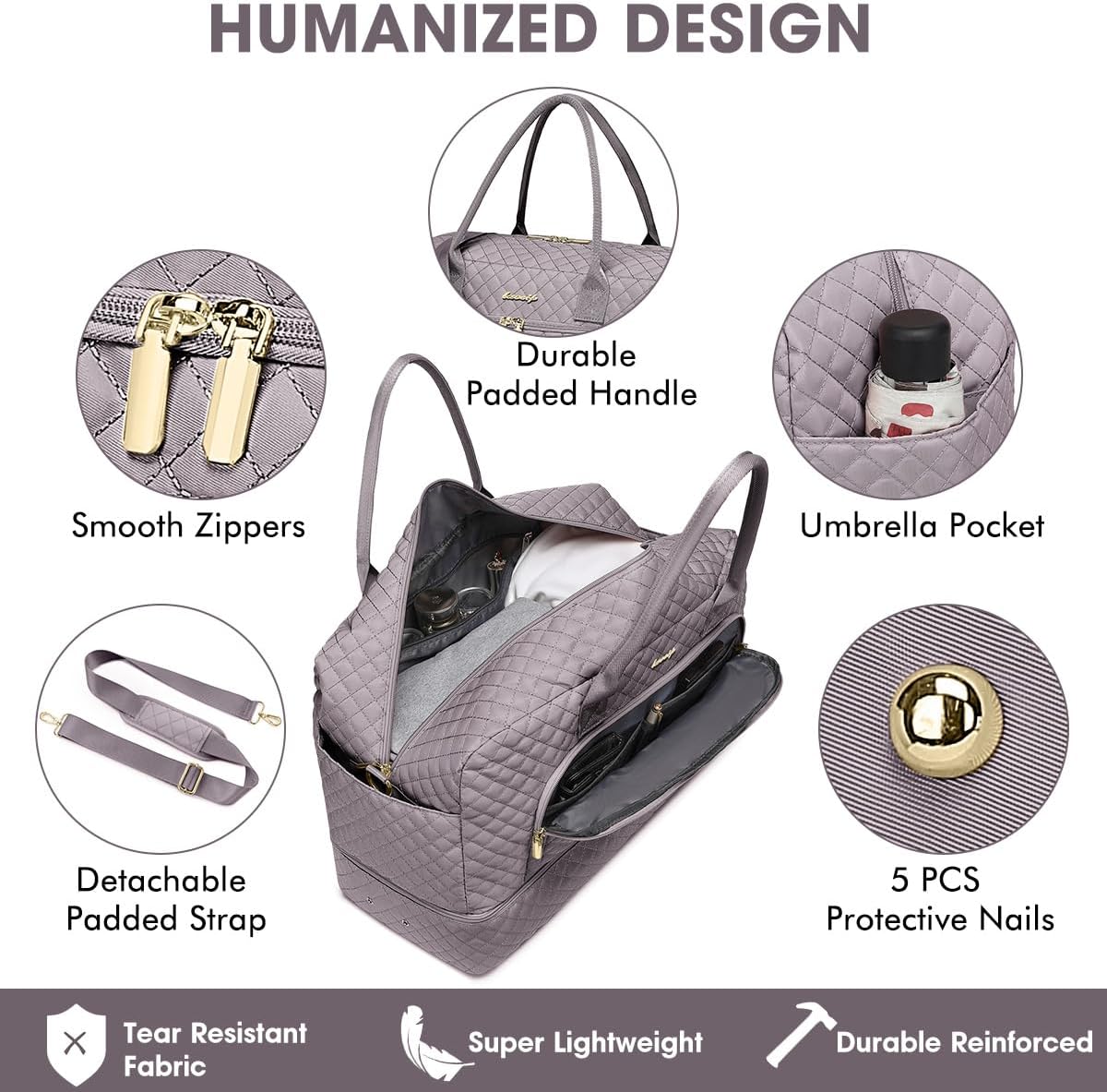 Large Women's Travel Duffel, Weekender with Shoe Compartment, Carry On Overnight Bag, Gym Duffel with Wet Pocket, Hospital Bags for Labor and Delivery - 3 PCS Set - Colors A