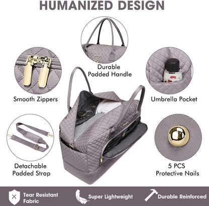 Large Women's Travel Duffel, Weekender with Shoe Compartment, Carry On Overnight Bag, Gym Duffel with Wet Pocket, Hospital Bags for Labor and Delivery - 3 PCS Set - Colors A