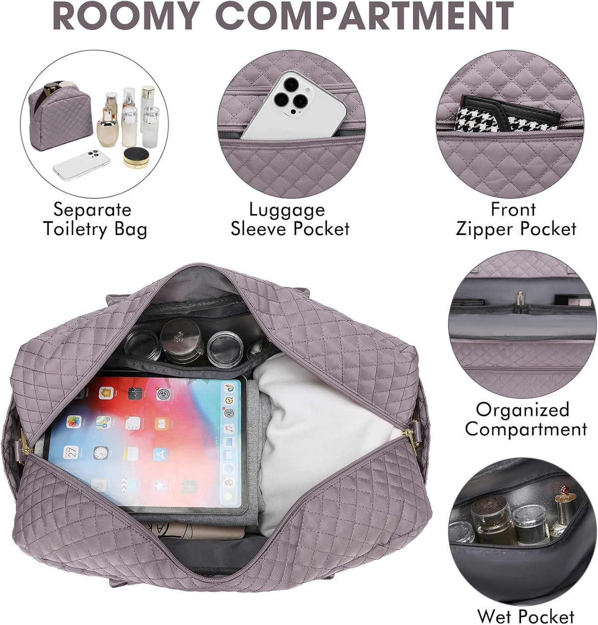 Large Women's Travel Duffel, Weekender with Shoe Compartment, Carry On Overnight Bag, Gym Duffel with Wet Pocket, Hospital Bags for Labor and Delivery - 3 PCS Set - Colors A
