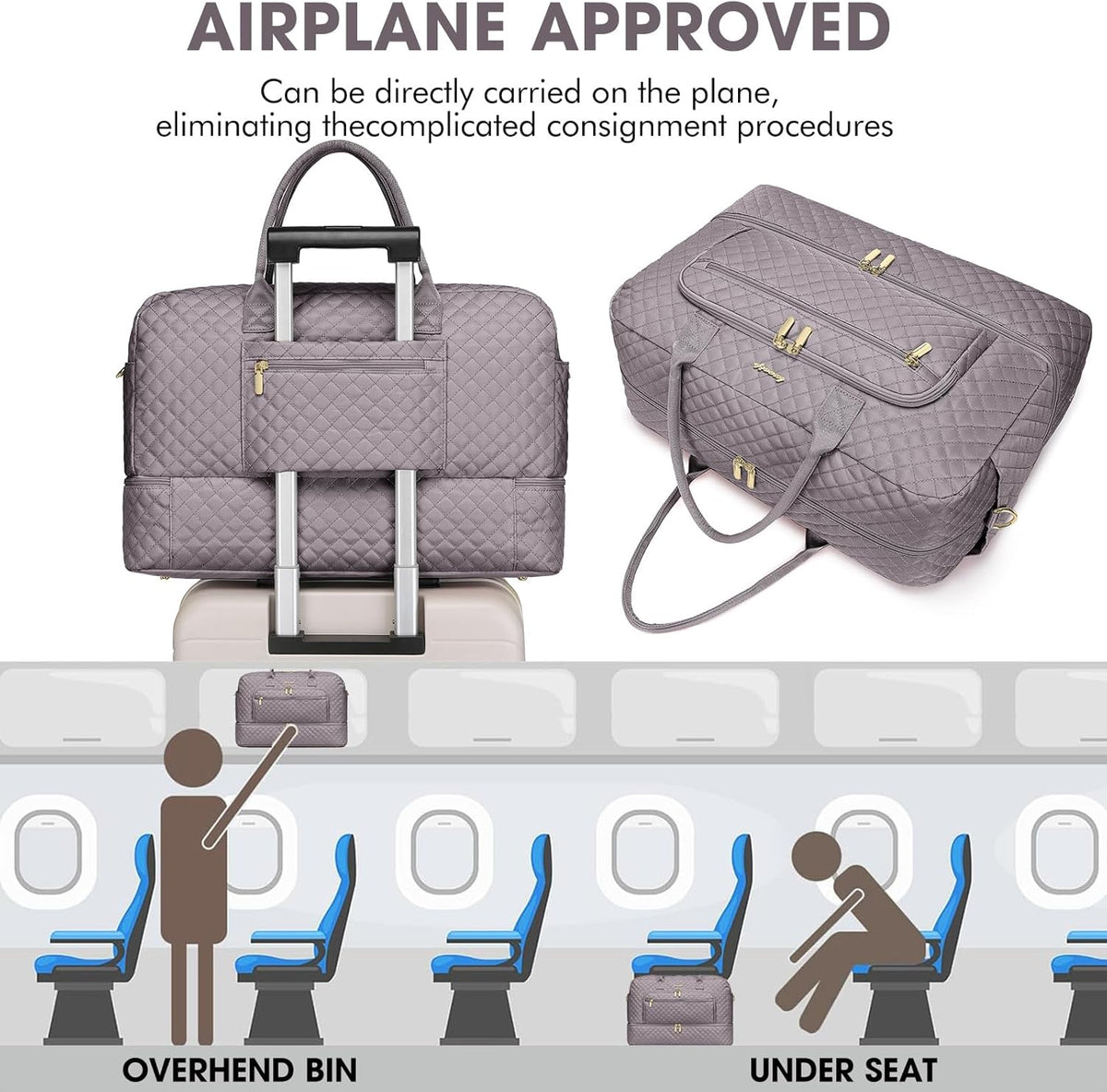 Large Women's Travel Duffel, Weekender with Shoe Compartment, Carry On Overnight Bag, Gym Duffel with Wet Pocket, Hospital Bags for Labor and Delivery - 3 PCS Set - Colors A