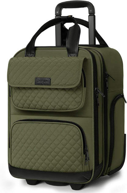 Underseat Carry On Luggage with Wheels, Airline Approved Personal Item Luggage, 16-Inch Multi-functional Underseat Luggage, Lightweight Overnight Suitcase for Women, Bussiness, Travel, Black