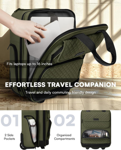 Underseat Carry On Luggage with Wheels, Airline Approved Personal Item Luggage, 16-Inch Multi-functional Underseat Luggage, Lightweight Overnight Suitcase for Women, Bussiness, Travel, Black