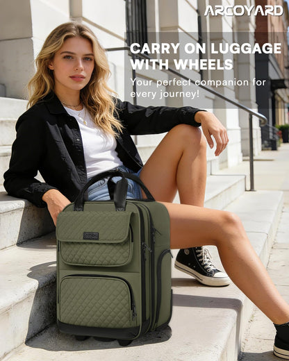 Underseat Carry On Luggage with Wheels, Airline Approved Personal Item Luggage, 16-Inch Multi-functional Underseat Luggage, Lightweight Overnight Suitcase for Women, Bussiness, Travel, Black