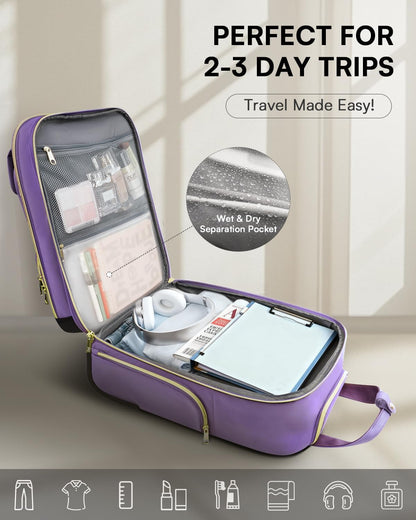 Underseat Carry On Luggage with Wheels, Airline Approved Personal Item Luggage, 16-Inch Multi-functional Underseat Luggage, Lightweight Overnight Suitcase for Women, Bussiness, Travel, Black