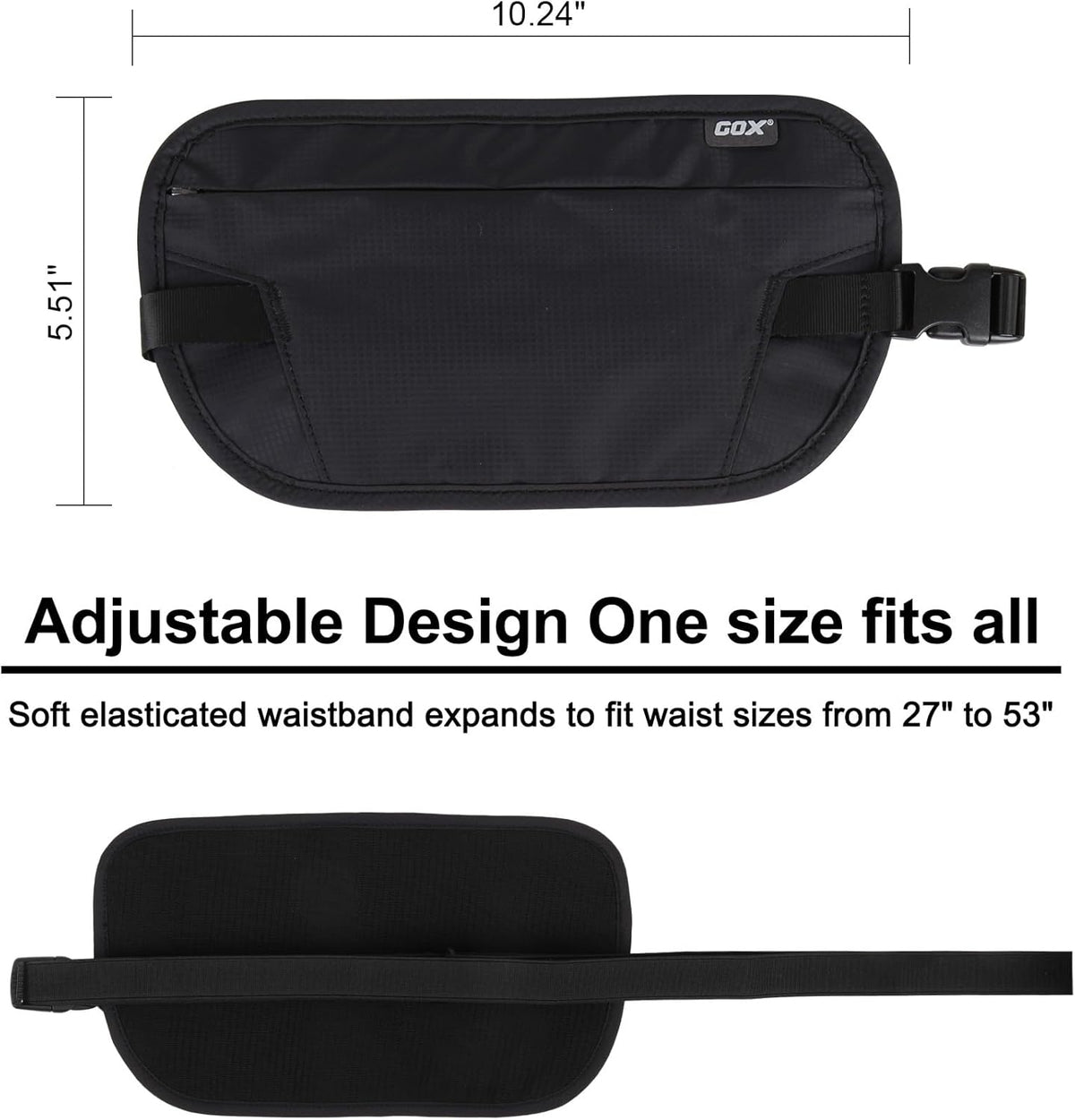 Money Belt for Men Travel, Anti-Theft Hidden Waist Pack, RFID Secure Travel Belt for Men, Ultra-Thin Under-Clothes Passport Wallet with Documentry Safety & Money Holder (Black-L)