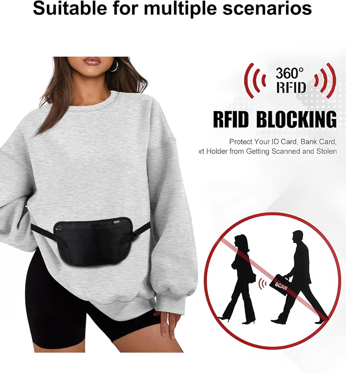 Money Belt for Men Travel, Anti-Theft Hidden Waist Pack, RFID Secure Travel Belt for Men, Ultra-Thin Under-Clothes Passport Wallet with Documentry Safety & Money Holder (Black-L)