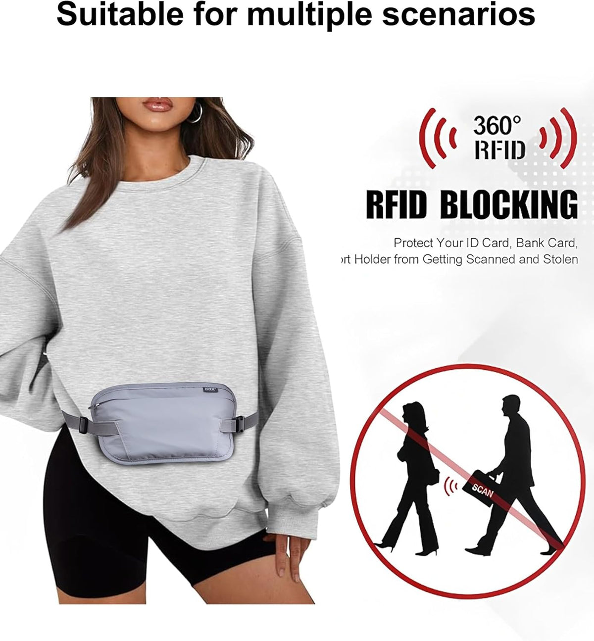 Money Belt for Men Travel, Anti-Theft Hidden Waist Pack, RFID Secure Travel Belt for Men, Ultra-Thin Under-Clothes Passport Wallet with Documentry Safety & Money Holder (Black-L)