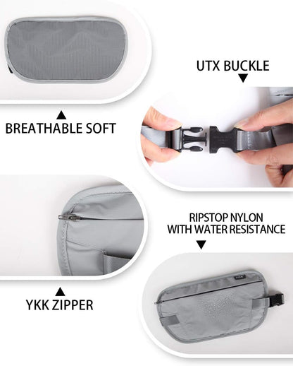 Money Belt for Men Travel, Anti-Theft Hidden Waist Pack, RFID Secure Travel Belt for Men, Ultra-Thin Under-Clothes Passport Wallet with Documentry Safety & Money Holder (Black-L)