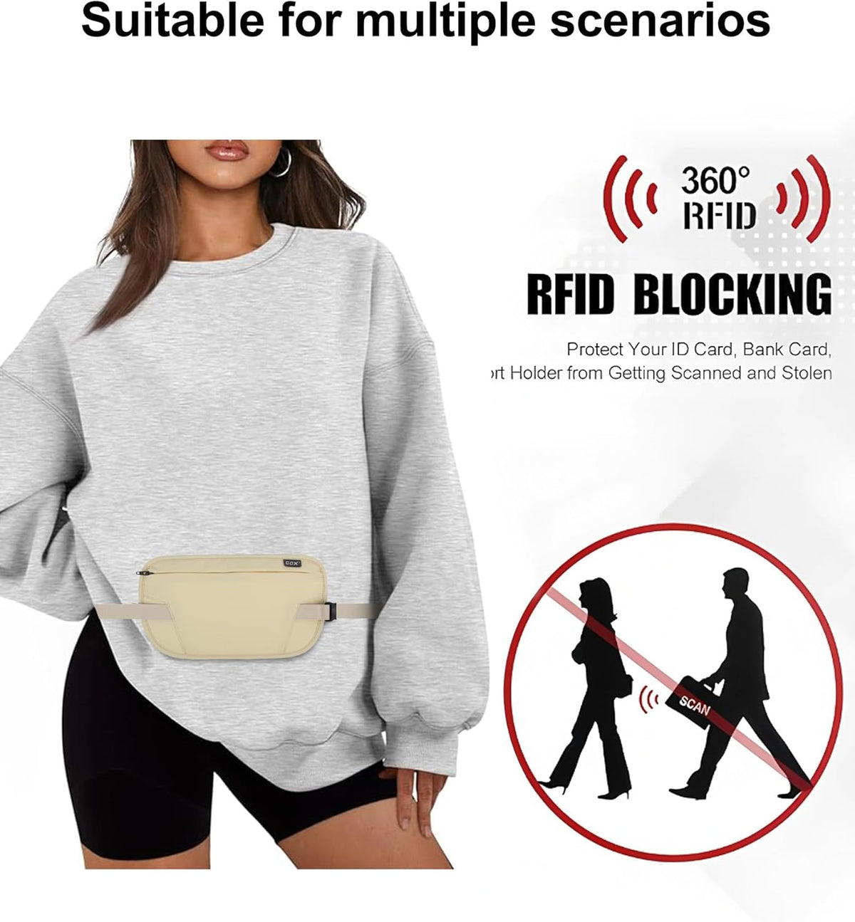 Money Belt for Men Travel, Anti-Theft Hidden Waist Pack, RFID Secure Travel Belt for Men, Ultra-Thin Under-Clothes Passport Wallet with Documentry Safety & Money Holder (Black-L)