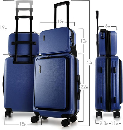 22 Inch Carry On Luggage, Carry On Suitcase with Wheels, Expandable Hardside Luggage Carry On, Teal Small Suitcase, Hard Shell Carry-on Luggage, Spinner Luggage with Cosmetic Carry On Bag