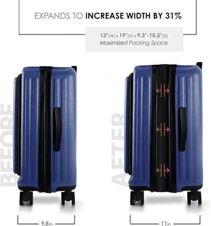 22 Inch Carry On Luggage, Carry On Suitcase with Wheels, Expandable Hardside Luggage Carry On, Teal Small Suitcase, Hard Shell Carry-on Luggage, Spinner Luggage with Cosmetic Carry On Bag