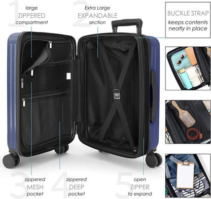 22 Inch Carry On Luggage, Carry On Suitcase with Wheels, Expandable Hardside Luggage Carry On, Teal Small Suitcase, Hard Shell Carry-on Luggage, Spinner Luggage with Cosmetic Carry On Bag