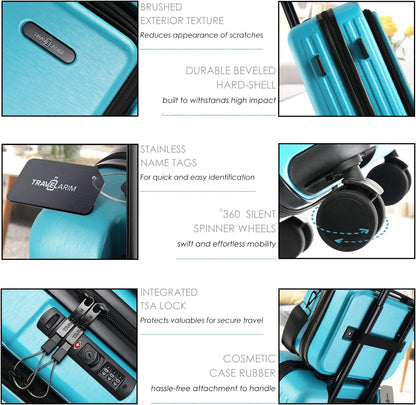 22 Inch Carry On Luggage, Carry On Suitcase with Wheels, Expandable Hardside Luggage Carry On, Teal Small Suitcase, Hard Shell Carry-on Luggage, Spinner Luggage with Cosmetic Carry On Bag