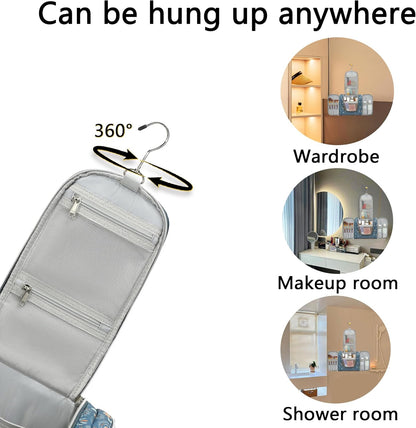 Hanging Travel Toiletry Bag For Women, 4 in 1 Water-Resistant Bule Stripe Canvas Fabric Toiletries Bags, Travel Organizer Bags For Cosmetics, Makeup and Toiletries Organizer Kit