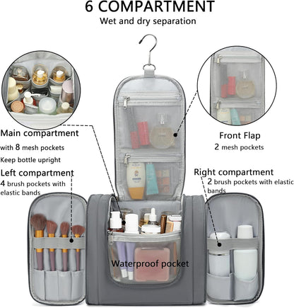 Hanging Travel Toiletry Bag For Women, 4 in 1 Water-Resistant Bule Stripe Canvas Fabric Toiletries Bags, Travel Organizer Bags For Cosmetics, Makeup and Toiletries Organizer Kit