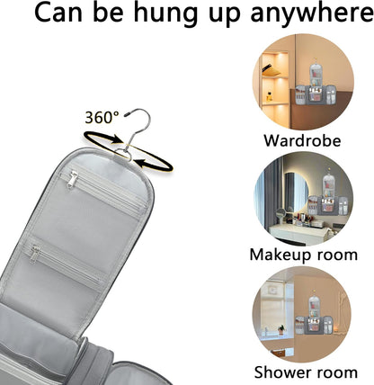 Hanging Travel Toiletry Bag For Women, 4 in 1 Water-Resistant Bule Stripe Canvas Fabric Toiletries Bags, Travel Organizer Bags For Cosmetics, Makeup and Toiletries Organizer Kit