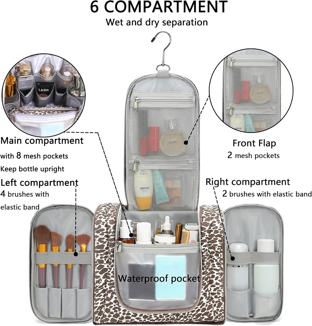 Hanging Travel Toiletry Bag For Women, 4 in 1 Water-Resistant Bule Stripe Canvas Fabric Toiletries Bags, Travel Organizer Bags For Cosmetics, Makeup and Toiletries Organizer Kit