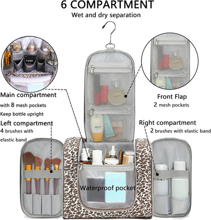 Hanging Travel Toiletry Bag For Women, 4 in 1 Water-Resistant Bule Stripe Canvas Fabric Toiletries Bags, Travel Organizer Bags For Cosmetics, Makeup and Toiletries Organizer Kit