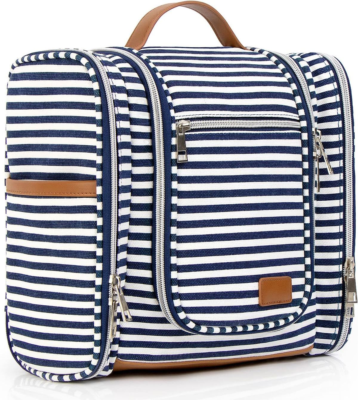 Hanging Travel Toiletry Bag For Women, 4 in 1 Water-Resistant Bule Stripe Canvas Fabric Toiletries Bags, Travel Organizer Bags For Cosmetics, Makeup and Toiletries Organizer Kit