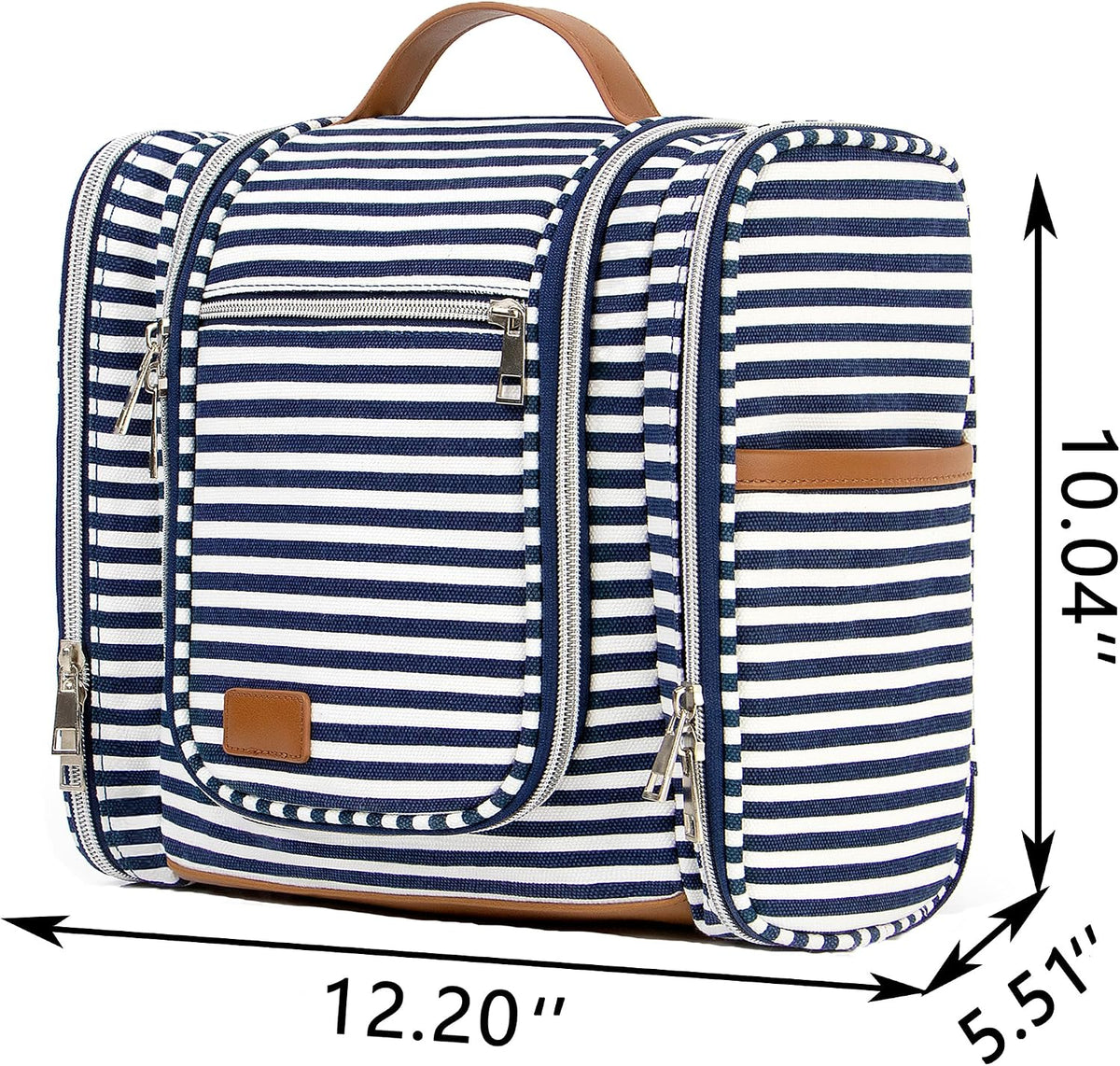Hanging Travel Toiletry Bag For Women, 4 in 1 Water-Resistant Bule Stripe Canvas Fabric Toiletries Bags, Travel Organizer Bags For Cosmetics, Makeup and Toiletries Organizer Kit