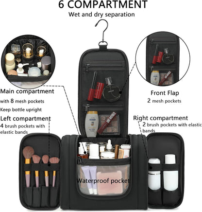 Hanging Travel Toiletry Bag For Women, 4 in 1 Water-Resistant Bule Stripe Canvas Fabric Toiletries Bags, Travel Organizer Bags For Cosmetics, Makeup and Toiletries Organizer Kit