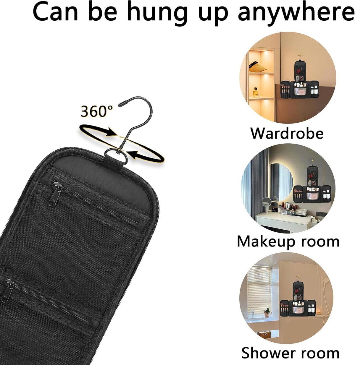 Hanging Travel Toiletry Bag For Women, 4 in 1 Water-Resistant Bule Stripe Canvas Fabric Toiletries Bags, Travel Organizer Bags For Cosmetics, Makeup and Toiletries Organizer Kit
