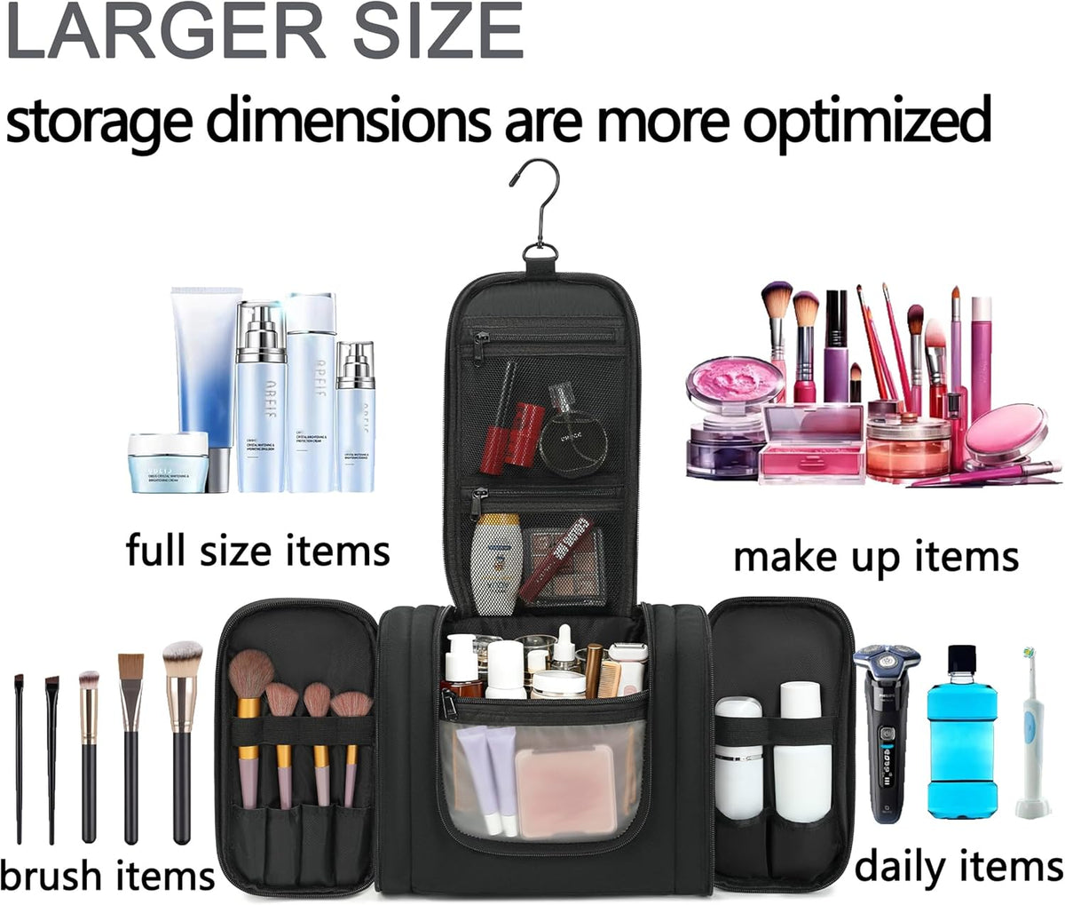 Hanging Travel Toiletry Bag For Women, 4 in 1 Water-Resistant Bule Stripe Canvas Fabric Toiletries Bags, Travel Organizer Bags For Cosmetics, Makeup and Toiletries Organizer Kit