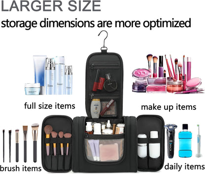Hanging Travel Toiletry Bag For Women, 4 in 1 Water-Resistant Bule Stripe Canvas Fabric Toiletries Bags, Travel Organizer Bags For Cosmetics, Makeup and Toiletries Organizer Kit