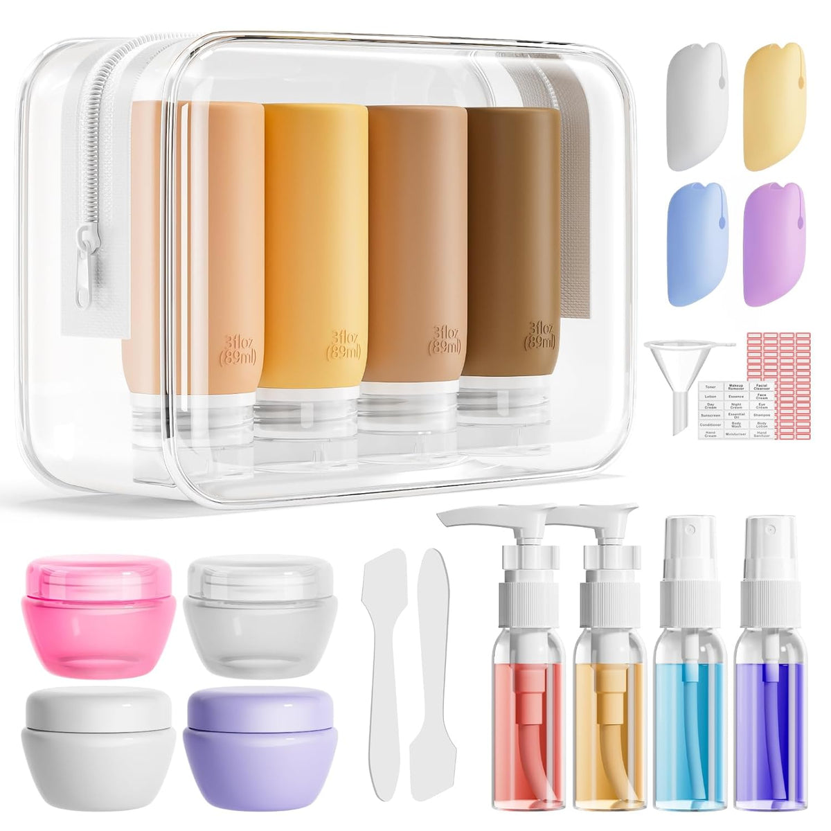 21 Pack Leak Proof Silicone Travel Bottles Set, TSA Approved Containers for Toiletries, Travel Size Accessories and Shampoo Conditioner Bottles with Toiletry Bag (BPA Free)