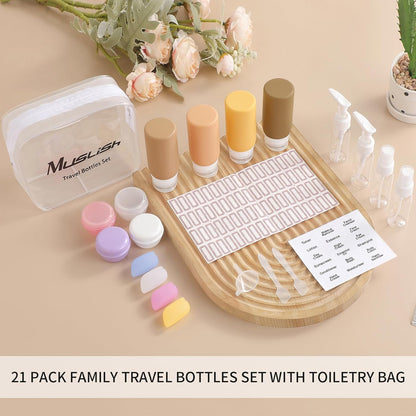 21 Pack Leak Proof Silicone Travel Bottles Set, TSA Approved Containers for Toiletries, Travel Size Accessories and Shampoo Conditioner Bottles with Toiletry Bag (BPA Free)