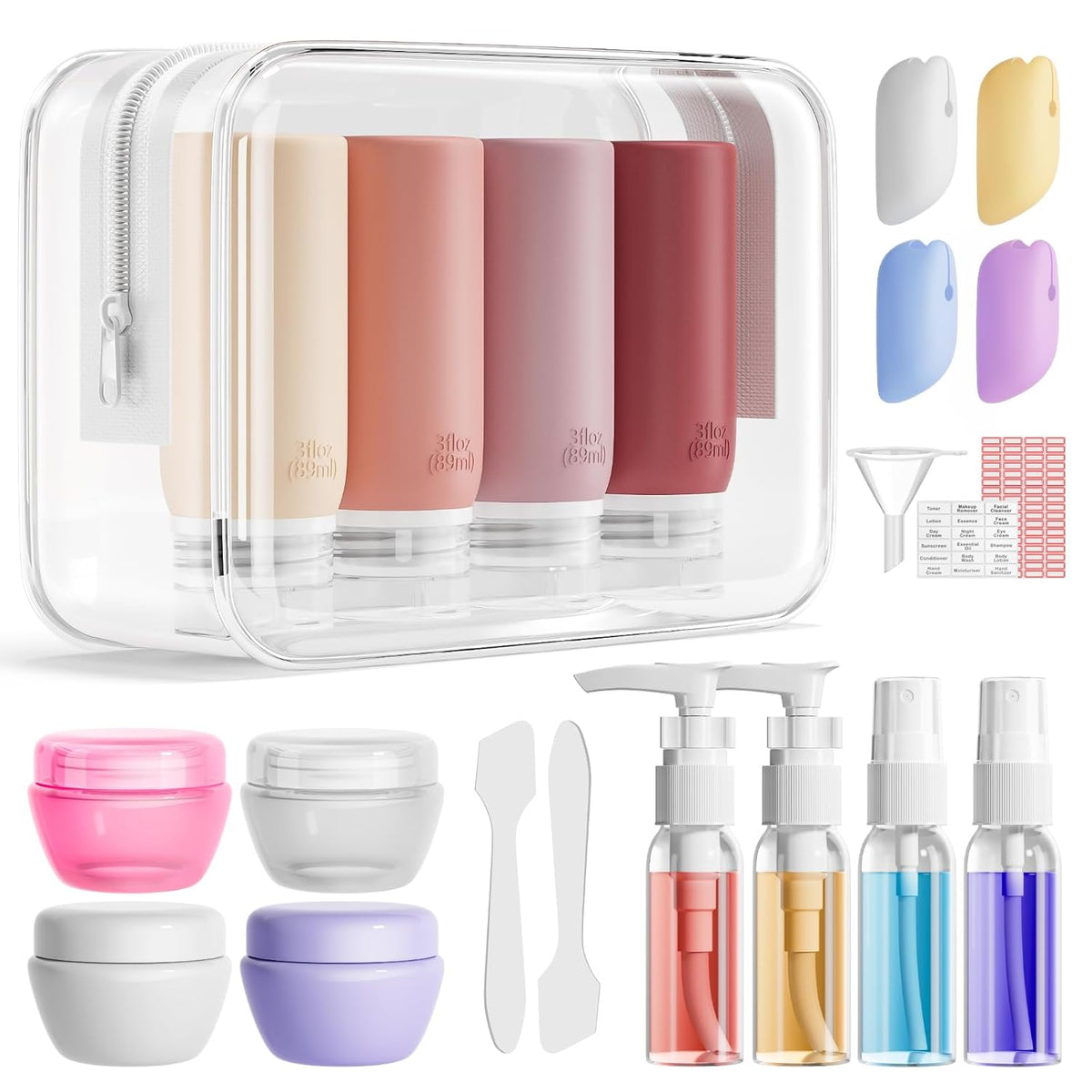 21 Pack Leak Proof Silicone Travel Bottles Set, TSA Approved Containers for Toiletries, Travel Size Accessories and Shampoo Conditioner Bottles with Toiletry Bag (BPA Free)
