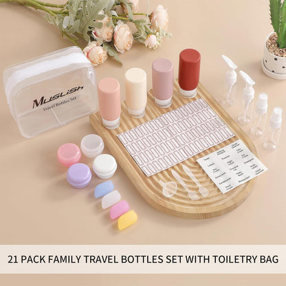 21 Pack Leak Proof Silicone Travel Bottles Set, TSA Approved Containers for Toiletries, Travel Size Accessories and Shampoo Conditioner Bottles with Toiletry Bag (BPA Free)