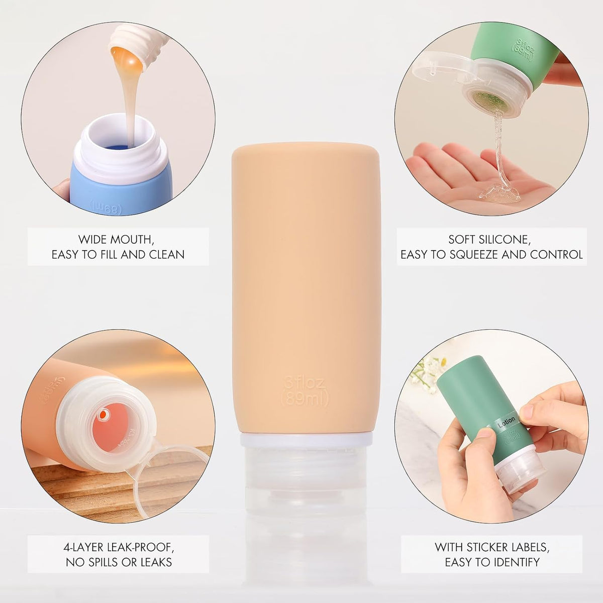 21 Pack Leak Proof Silicone Travel Bottles Set, TSA Approved Containers for Toiletries, Travel Size Accessories and Shampoo Conditioner Bottles with Toiletry Bag (BPA Free)