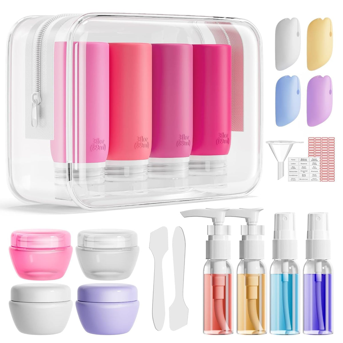 21 Pack Leak Proof Silicone Travel Bottles Set, TSA Approved Containers for Toiletries, Travel Size Accessories and Shampoo Conditioner Bottles with Toiletry Bag (BPA Free)