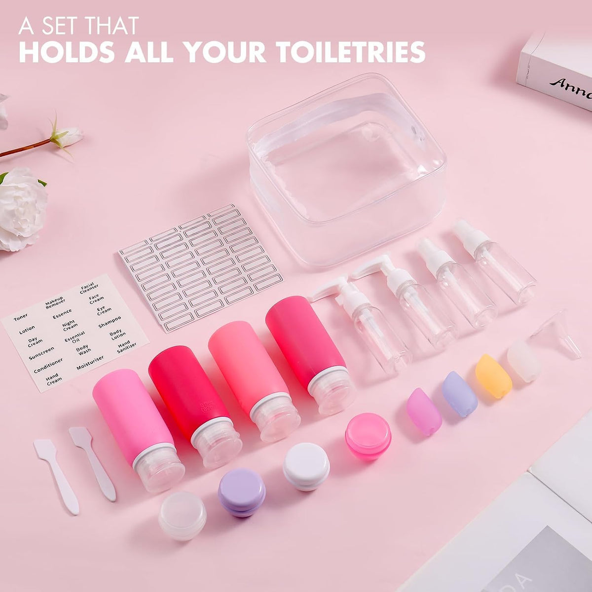 21 Pack Leak Proof Silicone Travel Bottles Set, TSA Approved Containers for Toiletries, Travel Size Accessories and Shampoo Conditioner Bottles with Toiletry Bag (BPA Free)